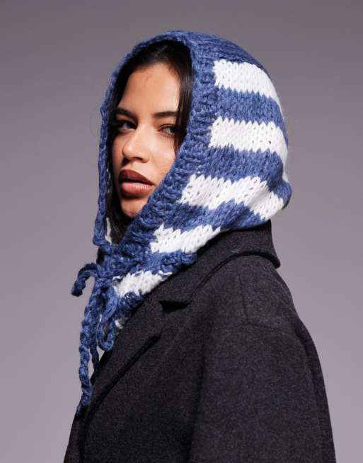 Kiwi & Co Forget Me Not oversized hand-knit snood in navy & white stripes