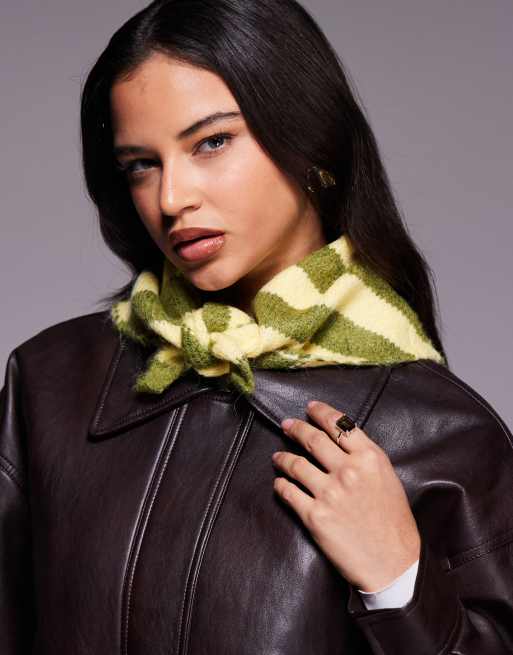 Kiwi & Co - Foulard in maglia di lana lavorato a mano color lime a righe