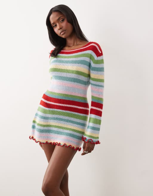 Kiwi & Co – Gestricktes, hochgeschlossenes Mini-Strandkleid mit buntem Streifenmuster, 2 von 4