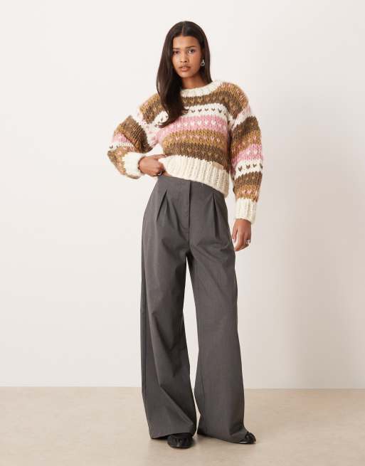 Kiwi & Co Gingerbread contains wool hand knitted heart fairisle knit jumper in neutral multi, 2 of 4