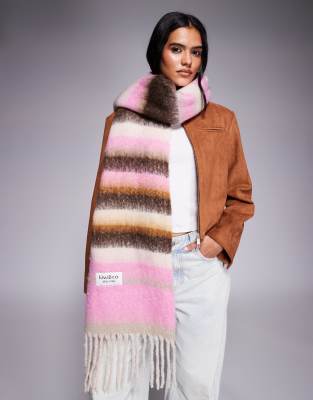 Kiwi & Co Kiwi & Co Golden Hour brushed oversized tassel scarf in pink & brown stripe-Multi