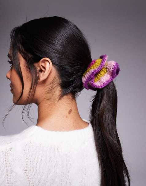Kiwi & Co hand knit oversized scrunchie in multi stripe - view 1