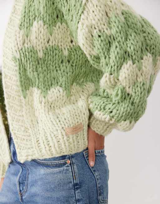 Kiwi & Co handgestrickte Strickjacke mit Bubble-Strick in Salbeigrün, 3 von 4