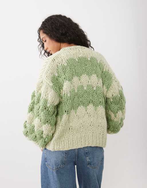 Kiwi & Co handgestrickte Strickjacke mit Bubble-Strick in Salbeigrün, 4 von 4