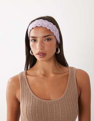 Kiwi & Co Handknit Crochet Tie Back Headband In Purple