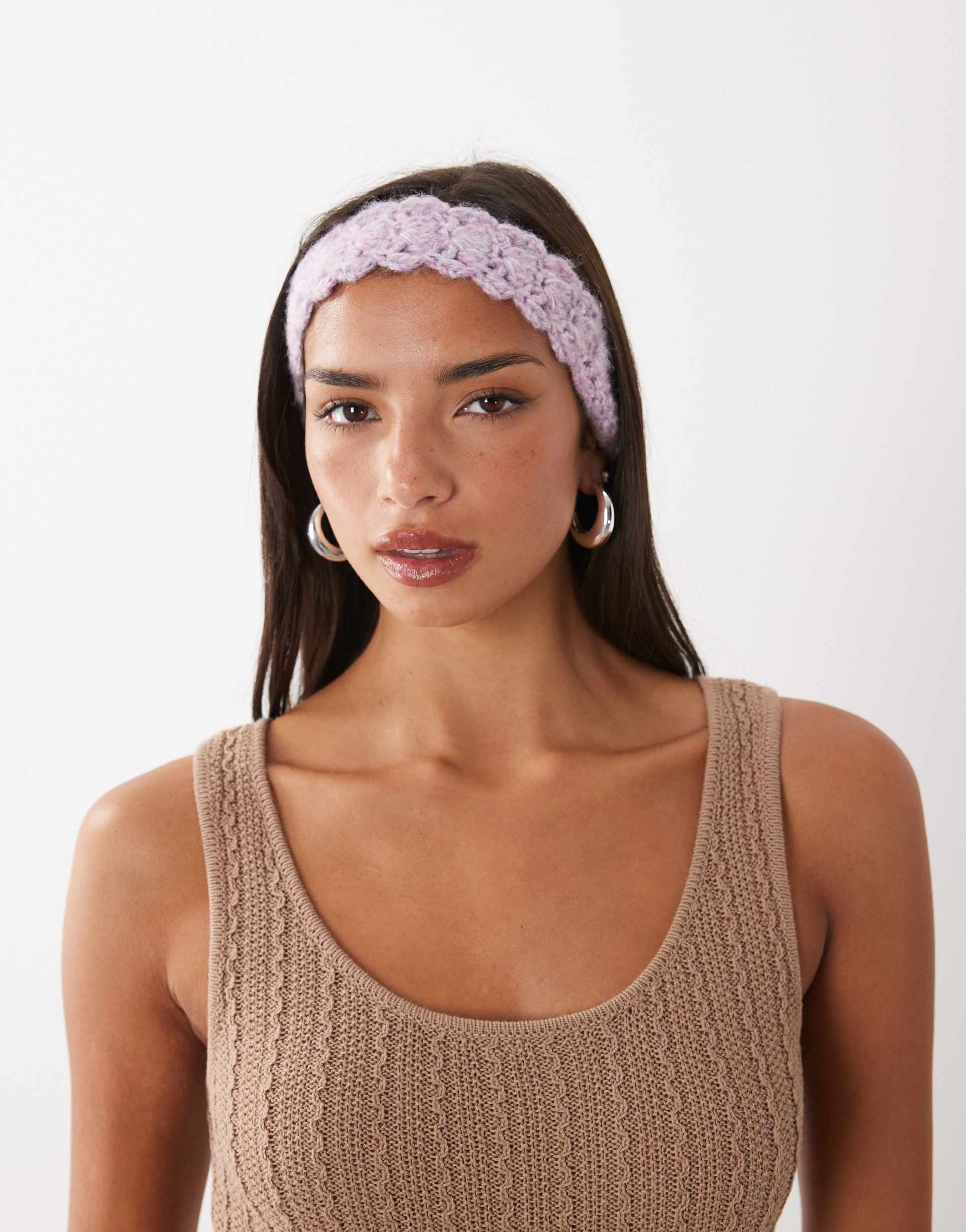 kiwi & co handknit crochet tie back headband in lilac