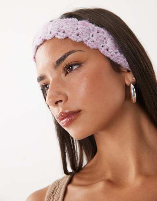 Kiwi & Co handknit crochet tie back headband in lilac, 2 of 3