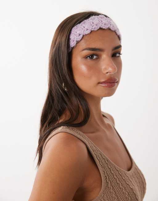 Kiwi & Co handknit crochet tie back headband in lilac, 3 of 3