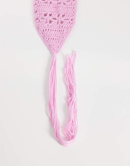 Kiwi & Co handknitted crochet tie detail belt in pink, 3 of 3