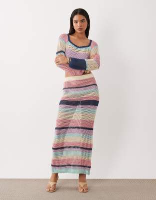 Kiwi & Co Havana crochet maxi skirt co-ord in multi stripe