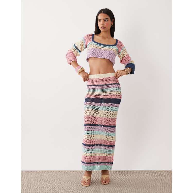 Kiwi & Co Havana crochet square neck crop top and skirt set in