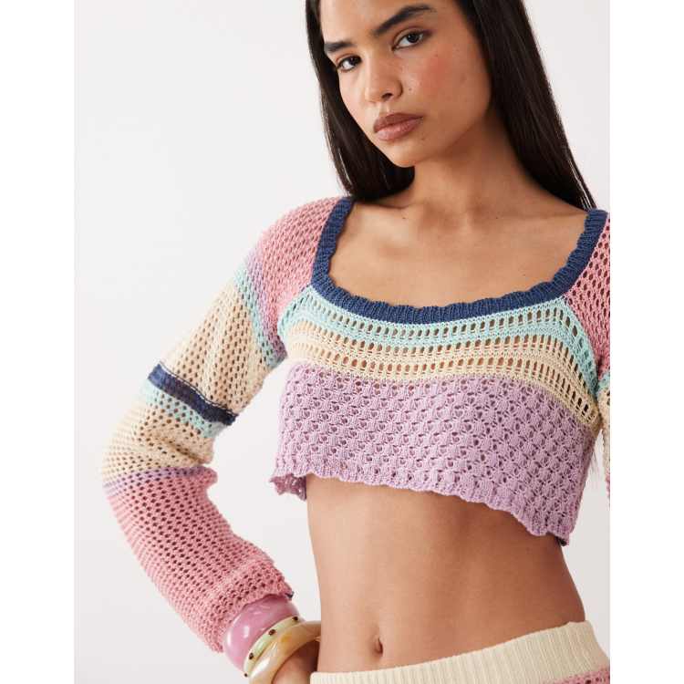 Kiwi & Co Havana crochet square neck crop top in multi color block