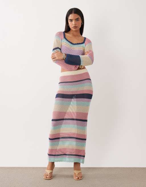 Kiwi & Co - Havana - Jupe longue d'ensemble en maille crochetée à rayures - Multicolore
