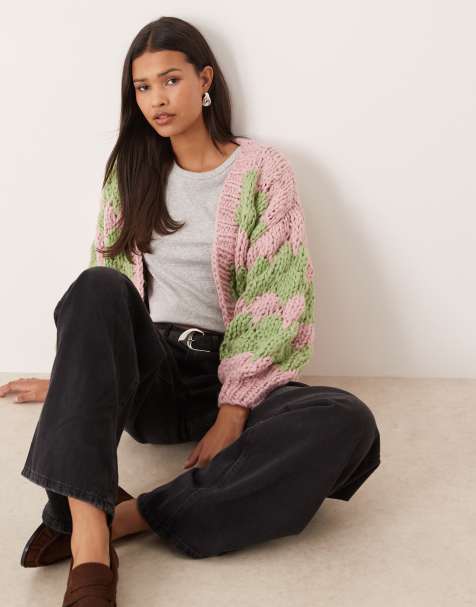 Kiwi & Co - Hugs & Kisses - Cardigan in maglia a bolle lavorata a mano con maniche a palloncino rosa e lime - view 1