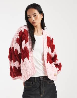 Kiwi & Co - Hugs & Kisses - Gilet en maille à points bulles tricoté à la main - Rayures rouges et roses