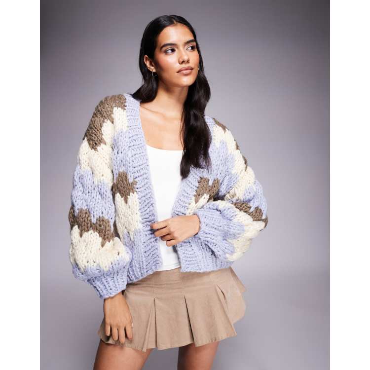 Kiwi & Co Hugs & Kisses hand knit balloon sleeve cardigan in baby