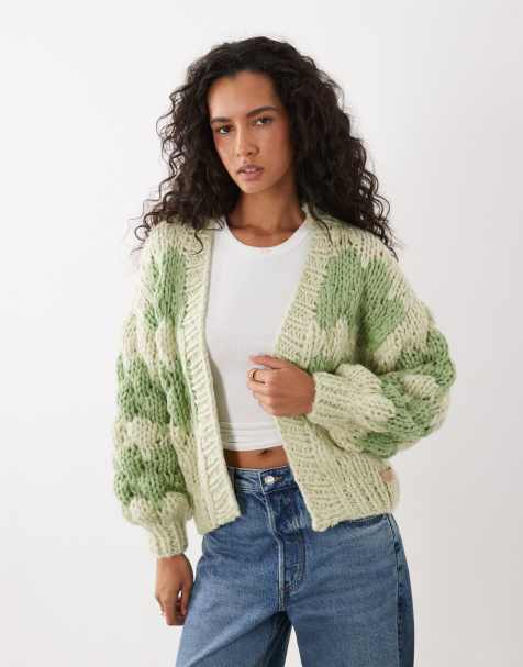 Kiwi & Co Hugs & Kisses hand knitted bubble knit cardigan in sage green - view 1