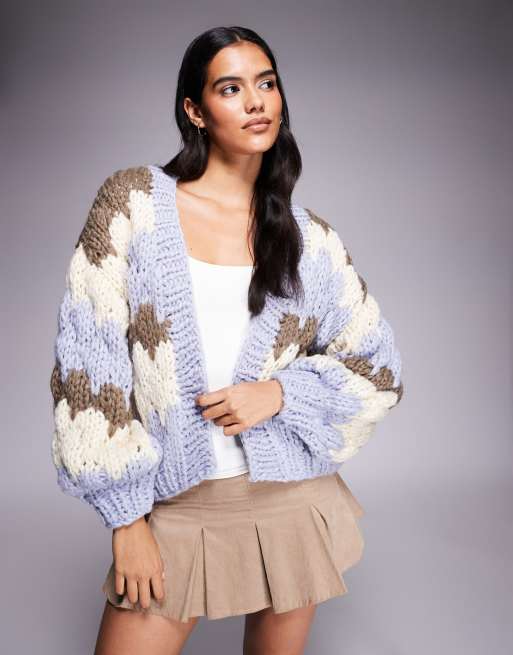 Kiwi & Co - Hugs & Kisses - Lyseblå-stribet cardigan i strik med bobletekstur