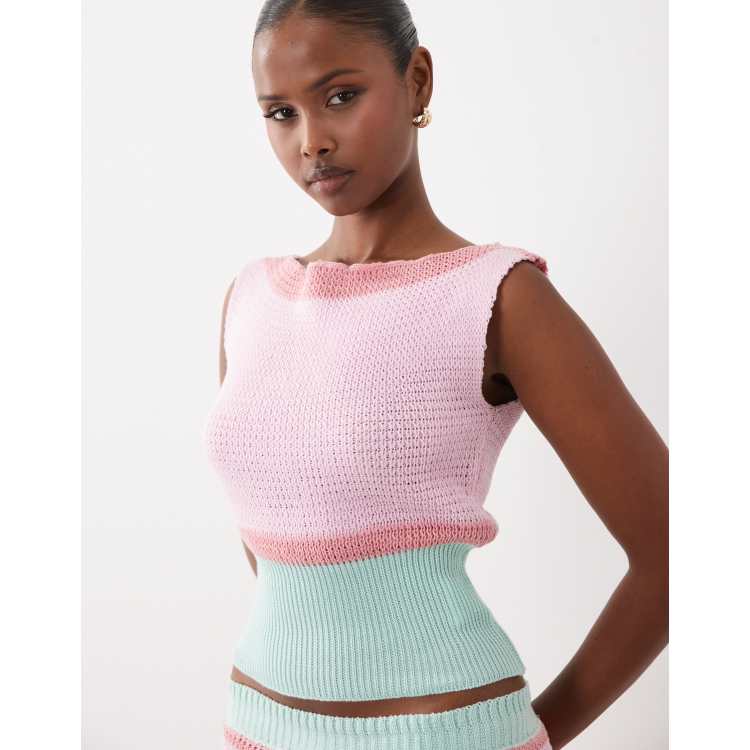 Kiwi & Co knit off the shoulder color block top in pink
