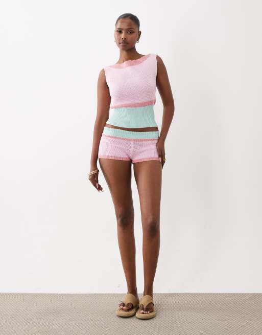 Kiwi & Co knitted bardot colourblock top co-ord in pink & turquoise, 2 of 4