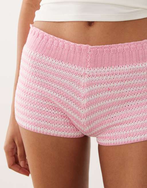 Kiwi & Co knitted micro shorts in pink stripe, 5 of 5