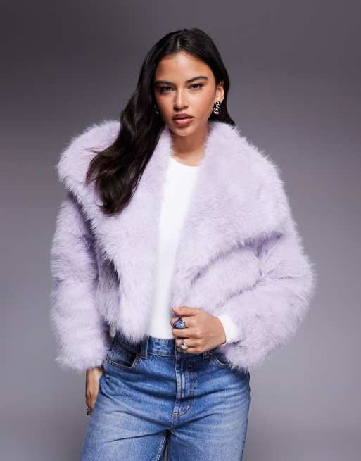 Kiwi & Co Lyla faux-fur oversized collar detail cropped jacket in grey