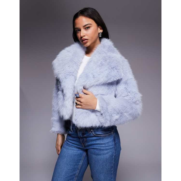 Kiwi & Co Lyla faux fur oversized collar detail cropped jacket in