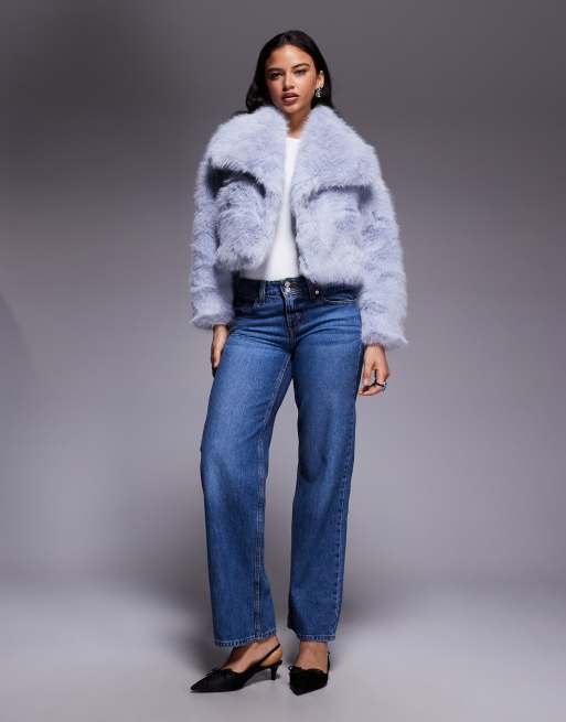 Kiwi & Co Lyla faux fur oversized collar detail cropped jacket in