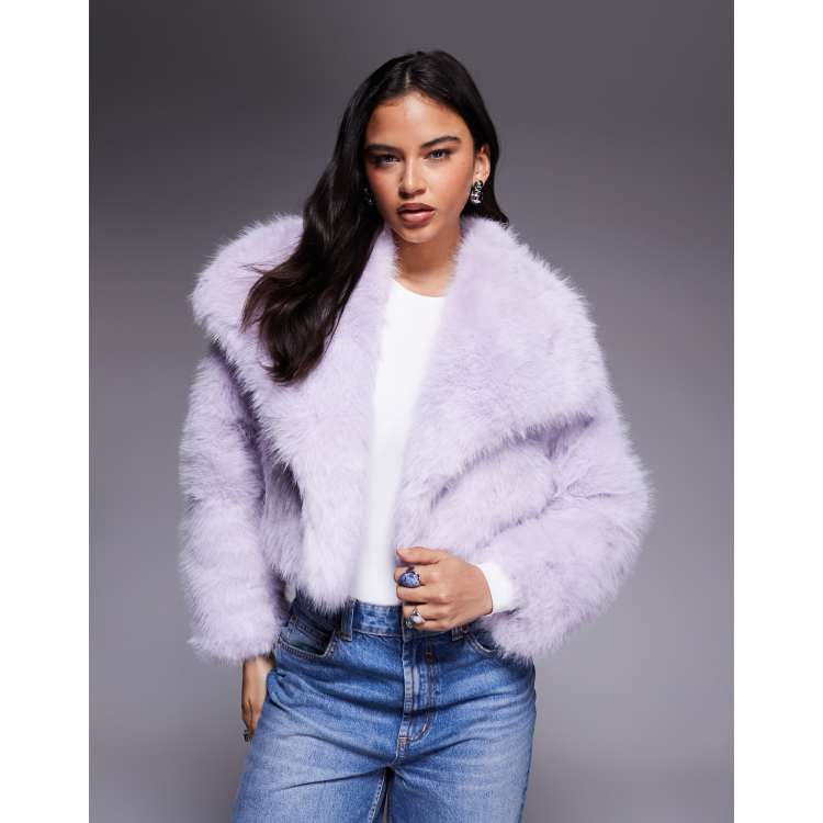 Kiwi & Co Lyla faux fur oversized collar detail cropped jacket in