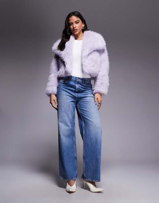 Kiwi & Co Lyla faux fur oversized collar detail cropped jacket in