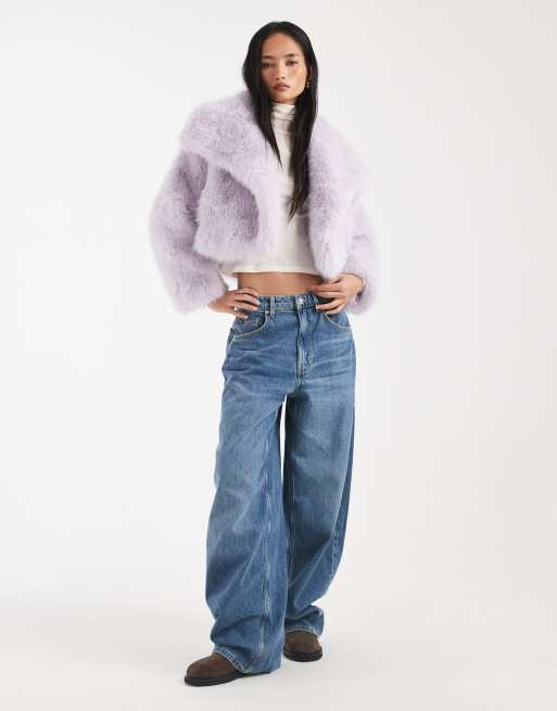 Kiwi & Co Lyla faux fur oversized collar detail cropped jacket in