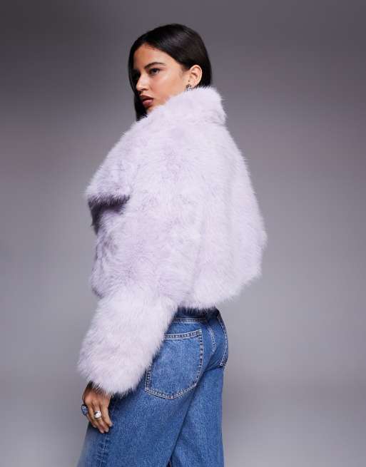 Kiwi & Co Lyla faux fur oversized collar detail cropped jacket in