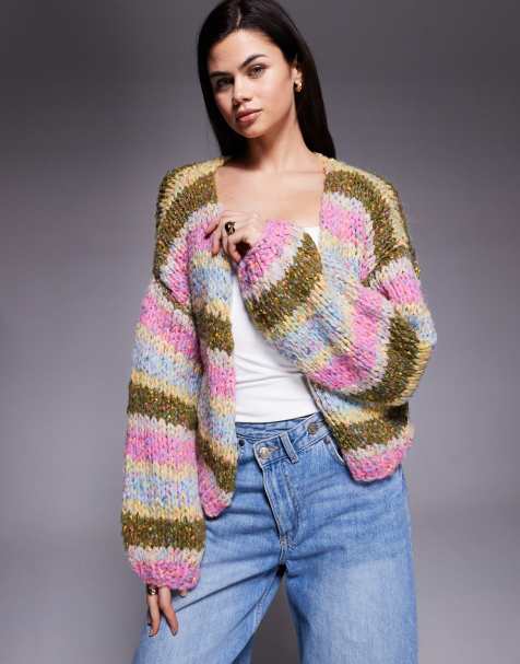 Kiwi & Co – Meadow – Flerfärgad, randig, handstickad kofta i spräckligt garn med ballongärmar i yllelook - view 1