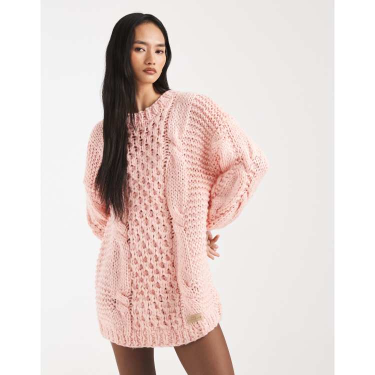 Kiwi & Co Orla cable hand knit oversized mini sweater dress in