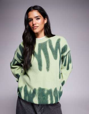 Kiwi & Co Kiwi & Co Poplar crew neck paint spill look oversized jumper in green
