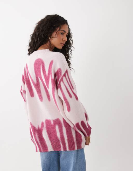 Kiwi & Co Poplar crew neck paint spill look oversized jumper in pink, 4 of 4