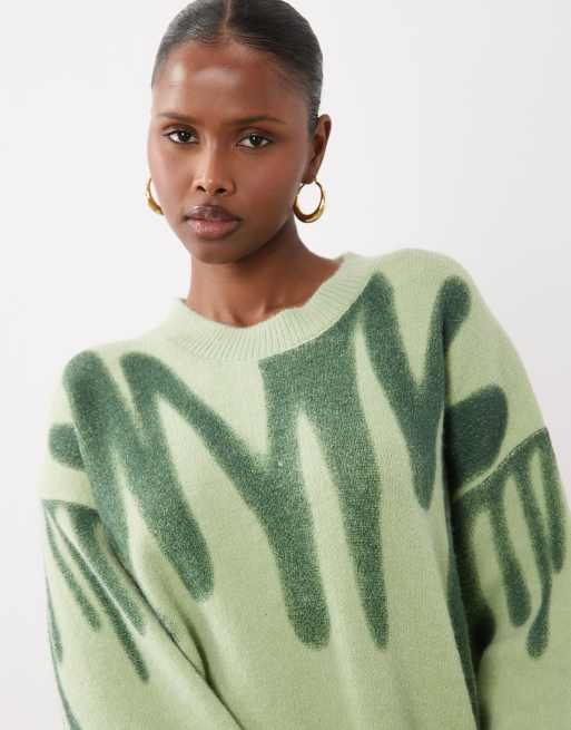 Kiwi & Co Poplar crew neck paint spill look oversized sweater in green, 3 of 4