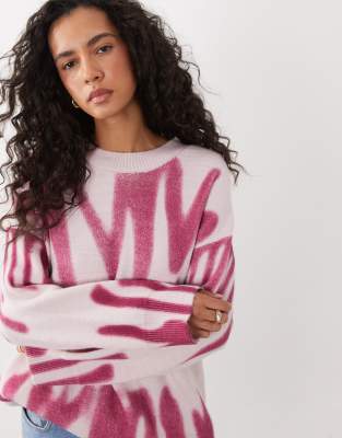 Kiwi & Co Poplar Crew Neck Paint Spill Look Oversized Sweater In Pink