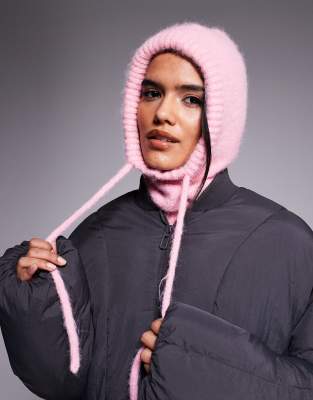 Kiwi & Co - Rundschal in Rosa aus flauschigem Strick in Wollhaptik mit Bindedetail