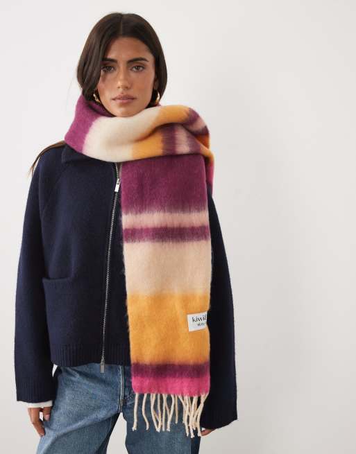 Kiwi & Co sciarpa con frange spazzolate a righe viola e arancioni, 2 di 4