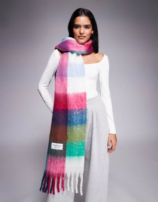 Kiwi & Co Sugar Check brushed oversized tassel scarf in multi check