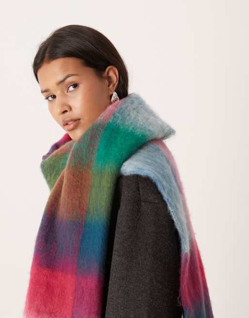 Kiwi & Co Sugar Check brushed oversized tassel scarf in multi check, 3 of 3