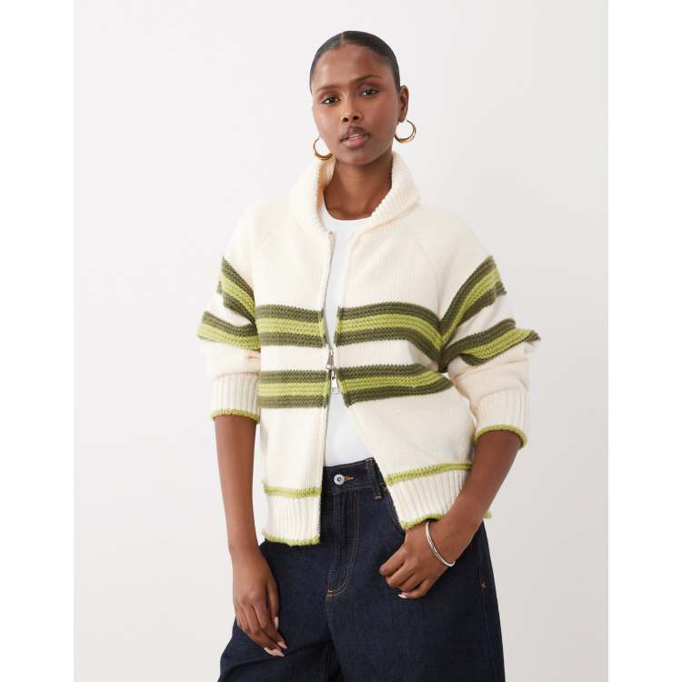 Kiwi & Co Sunday zip through stripe front cardigan in cream