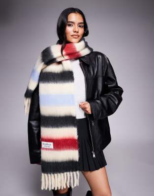 Kiwi & Co - Sweet Mind - Angerauter Oversize-Schal mit Bommeln in Creme/Bunt gestreift