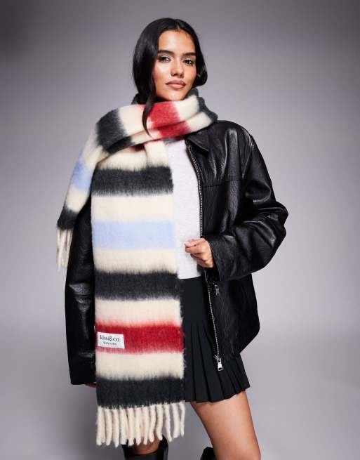 Kiwi & Co Sweet Mind brushed oversized tassel scarf in cream multi stripe