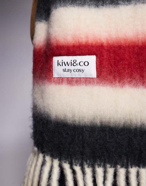 Kiwi & Co - Sweet Mind - Écharpe brossée oversize à franges - Crème à rayures multicolores, 2 de 3