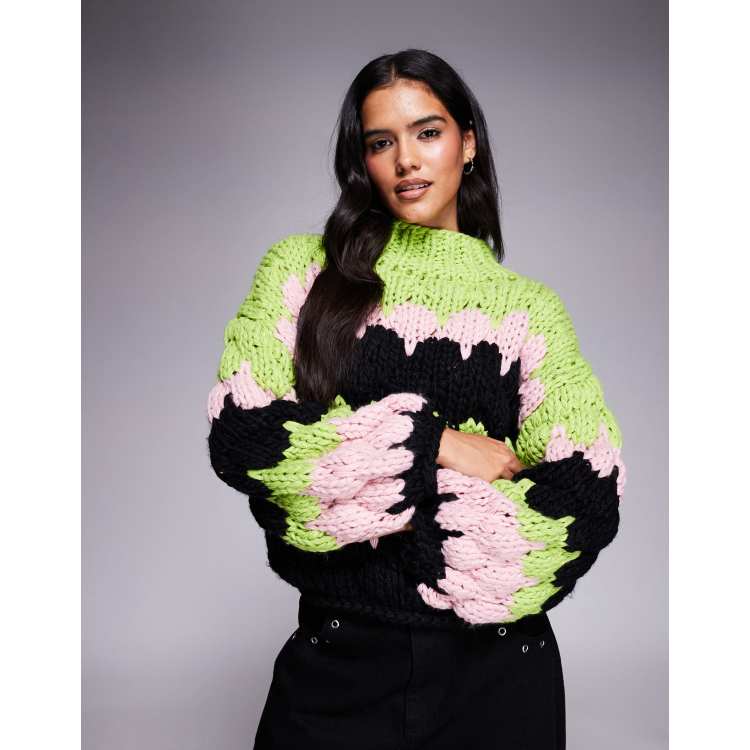 Kiwi & Co Sweetheart hand knit chunky bubble knit high neck