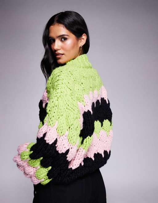 Kiwi & Co Sweetheart hand knit chunky bubble knit high neck