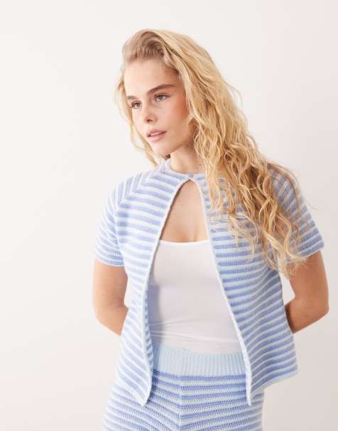 Kiwi & Co - Top cardigan aperto sul davanti blu a righe in coordinato - view 1