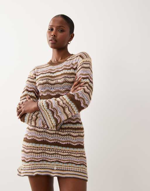 flare shirt dress Club Exx Pastel Festival Crochet Bell Sleeve Mini Dress